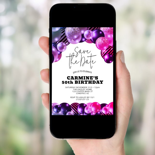 Save the Date Fuchsia 50th Birthday Party Invitation (Front Digital)