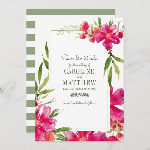 Save the Date  Fuchsia Green Floral Wedding Card