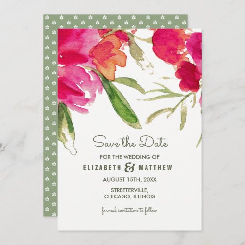 Save the Date Fuchsia Green Floral Wedding  Invitation