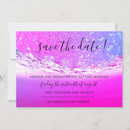 Save The Date Fuchsia Pink Crystals Ocean Ombre