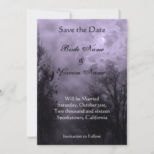 Save the Date Full Moon Purple Mist Editable Announcement