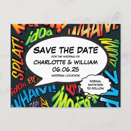 Save the Date Fun Modern Comic Book Wedding Announcement Postcard