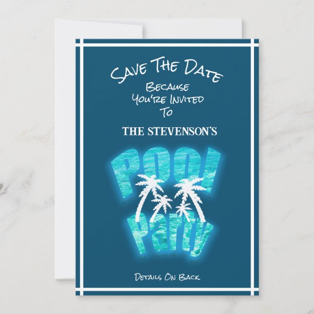 Save The Date Fun Pool Party Birthday Blue (Front)