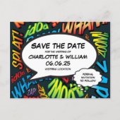 Save the Date Fun Retro Comic Book Pop Art Announcement Postcard (Front)
