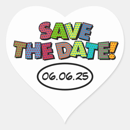 SAVE THE DATE Fun Retro Comic Book Pop Art Heart Sticker