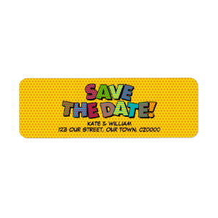 SAVE THE DATE Fun Retro Comic Book Pop Art Label