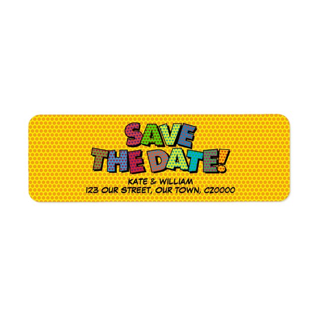 SAVE THE DATE Fun Retro Comic Book Pop Art Label (Front)