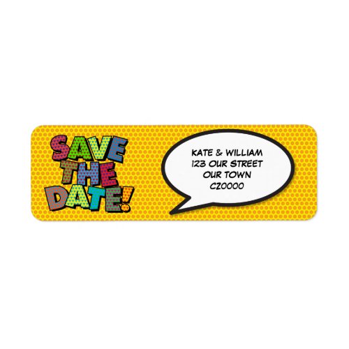 SAVE THE DATE Fun Retro Comic Book Pop Art Label