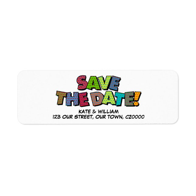 SAVE THE DATE Fun Retro Comic Book Pop Art Label (Front)