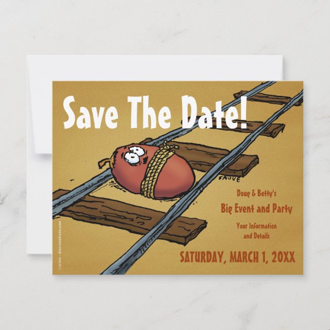 Save the Date Funny Date on Tracks Invitation (Front)