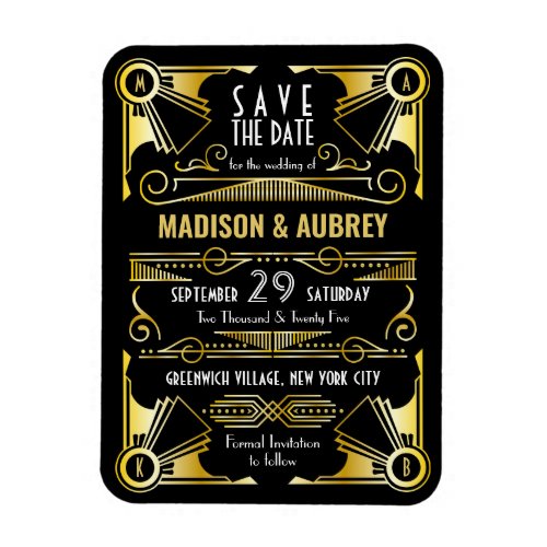 Save the Date Gatsby Wedding Art Deco Gold Black Magnet