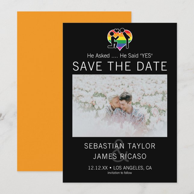 Save The Date Gay He Said Yes Personalized Photo Announcement (Front/Back)