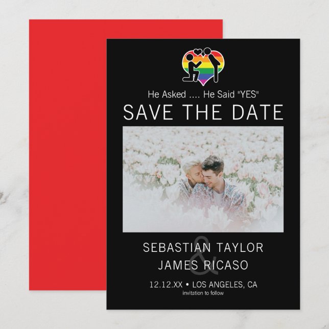 Save The Date Gay He Said Yes Personalized Photo Announcement (Front/Back)