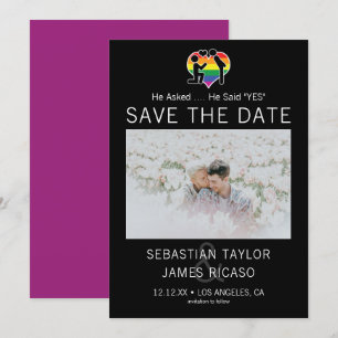 Save The Date Gay He Said Yes Personalized Photo Announcement
