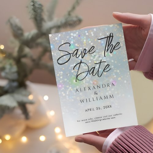 Save The Date Glam Holographic Glitter Modern