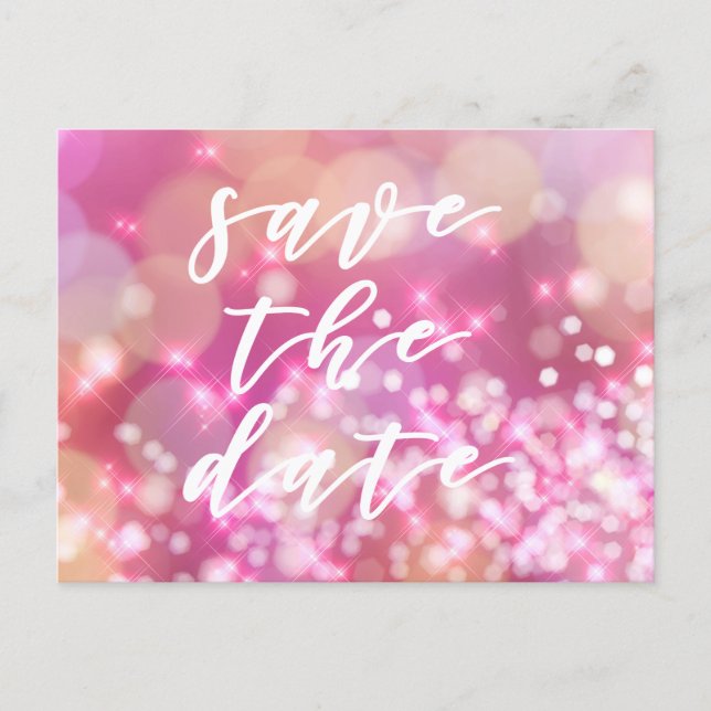 Save the date | Glamorous Pink Sparkles Postcard (Front)