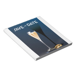 Save the Date Glass and golden rings Notepad