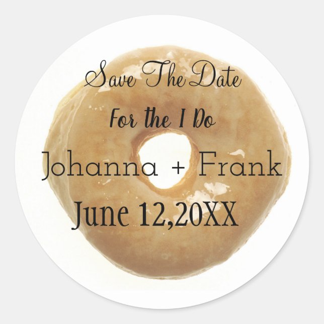 Save The Date Glazed Donut Classic Round Sticker (Front)
