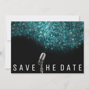 Save The Date Glitter Blue Ocean Silver Microphone