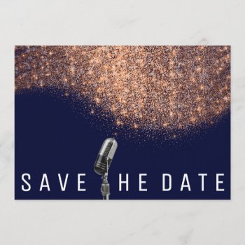 Save The Date Glitter Copper Blue Navy Microphone by luxury_luxury at Zazzle