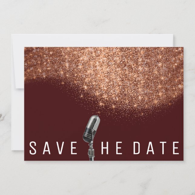 Save The Date Glitter Copper Burgundy Microphone (Front)