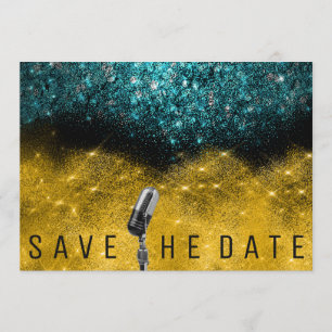 Save The Date Glitter Gold Black Teal Microphone