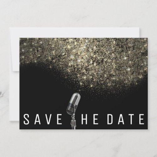 Save The Date Glitter Gold Sepia Black  Microphone