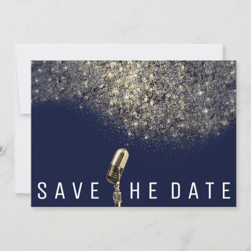 Save The Date Glitter Gold Sepia Blue Microphone