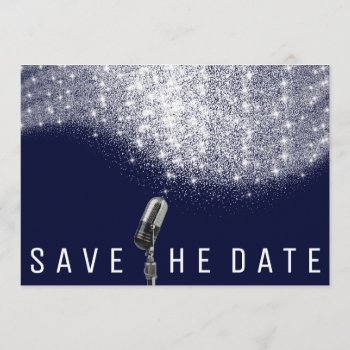 Save The Date Glitter Silver Blue Navy Microphone by luxury_luxury at Zazzle