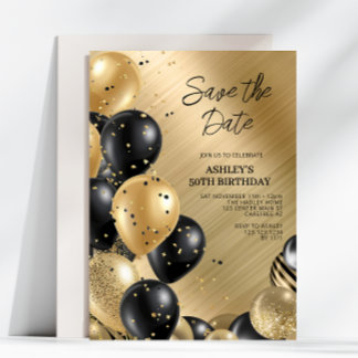 Save the Date Gold 50th Birthday Invitation