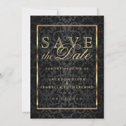 Save the Date Gold and Black Damask