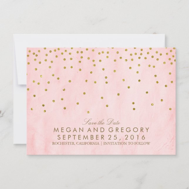 Save the Date Gold and Pink Glitter (Front)