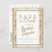 Save the Date Gold and White - Bridal Shower Announcement Postcard (Front/Back)