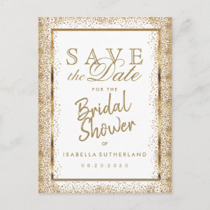 Save the Date Gold and White - Bridal Shower Announcement Postcard