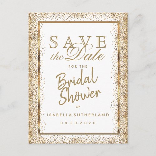 Save the Date Gold and White _ Bridal Shower Announcement Postcard