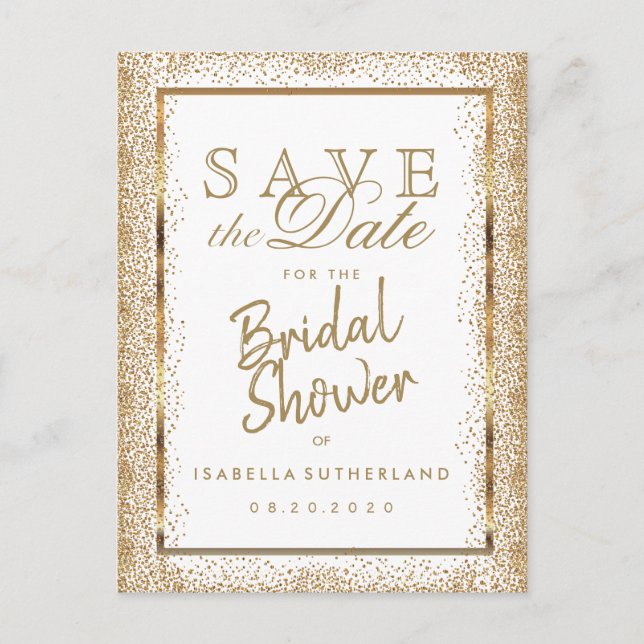 Save the Date Gold and White - Bridal Shower Announcement Postcard (Front)