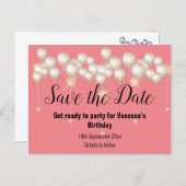 Save the Date Gold Balloons Sparkle PEACH Announcement Postcard (Front/Back)