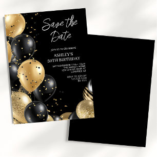 Save the Date Gold Black 50th Birthday Invitation