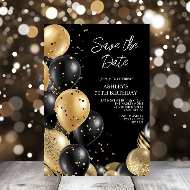 Save the Date Gold Black 50th Birthday Invitation (Creator Uploaded)