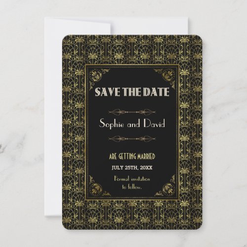 Save The Date  Gold Black Roaring 20s Art Deco Invitation