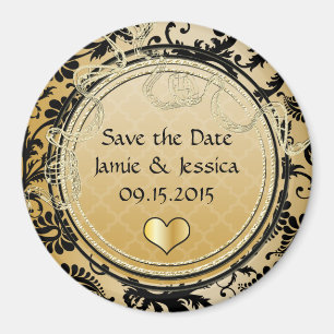 Save the Date Gold & Black Vintage Damask Magnet