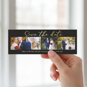 save the date gold black wedding 4 photos collage bookmarks