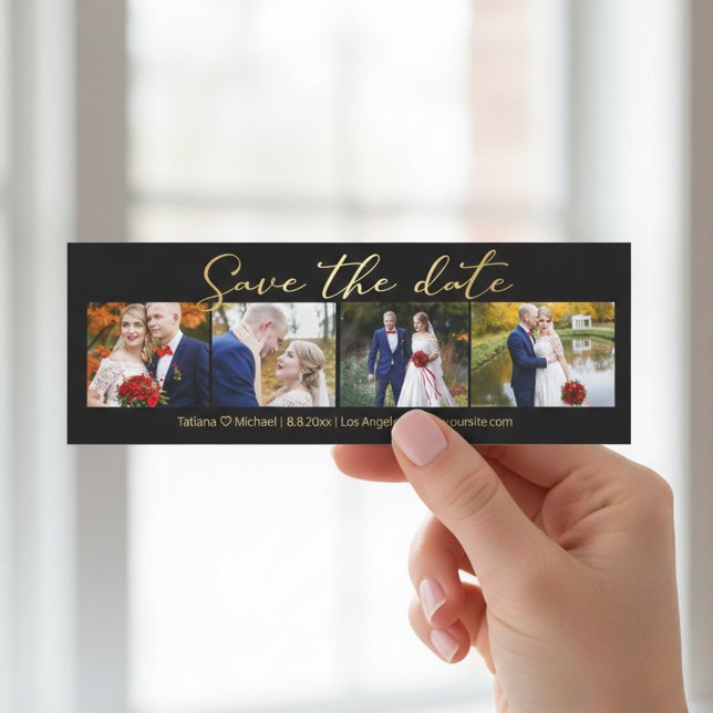 save the date gold black wedding 4 photos collage bookmarks (Creator Uploaded)