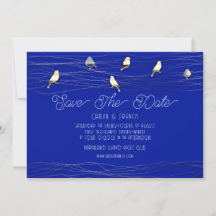 Save The Date Gold Blue Custom Foto Cottage Birds Invitation