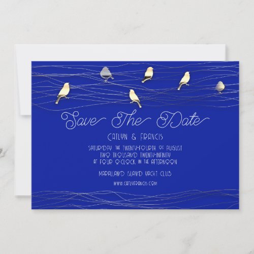Save The Date Gold Blue Custom Foto Cottage Birds Invitation