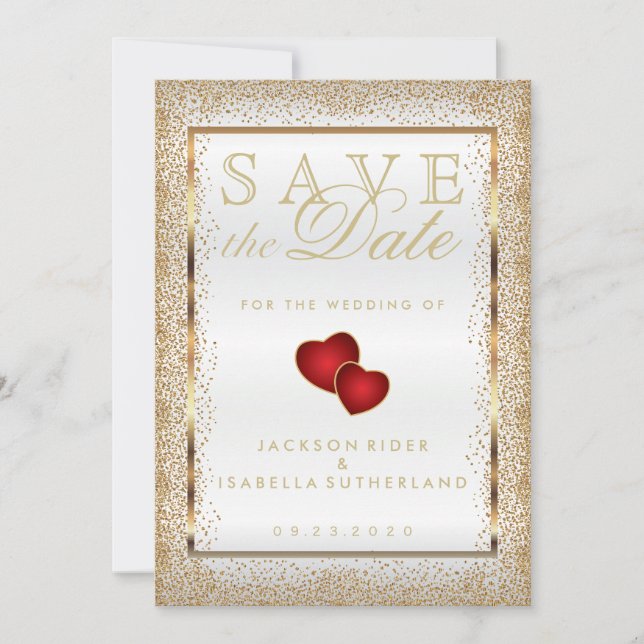 Save the Date Gold Confetti and White (Front)
