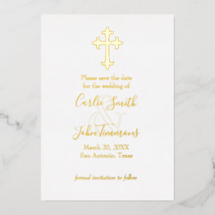 Save the Date Gold Cross Any Color Photo Back 5 No Foil Holiday Card