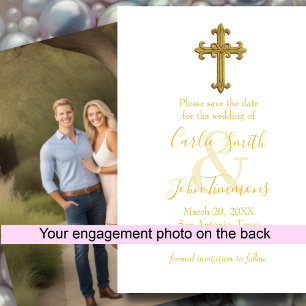 Save the Date Gold Cross Any Color Photo Back 6