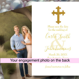 Save the Date Gold Cross Any Color Photo Back 7