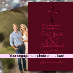 Save the Date Gold Cross Red Monotone photo